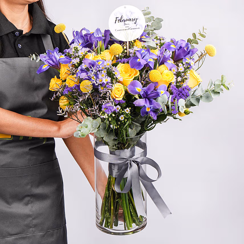 February Birthday Iris Flowers Arrangement
