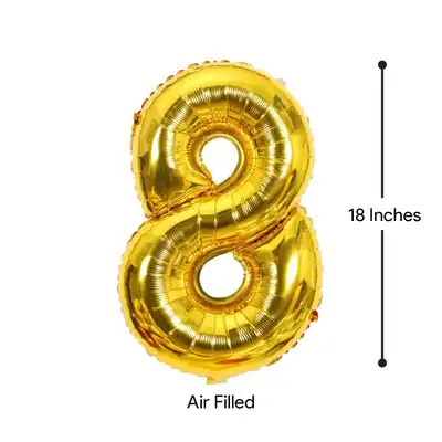 Golden Foil Number 8 Balloon - 18 Inches, Air Filled