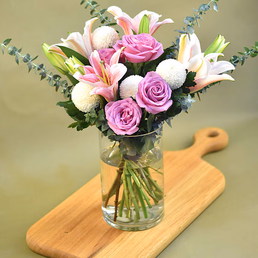 Gracious Mixed Flowers Cylindrical Vase