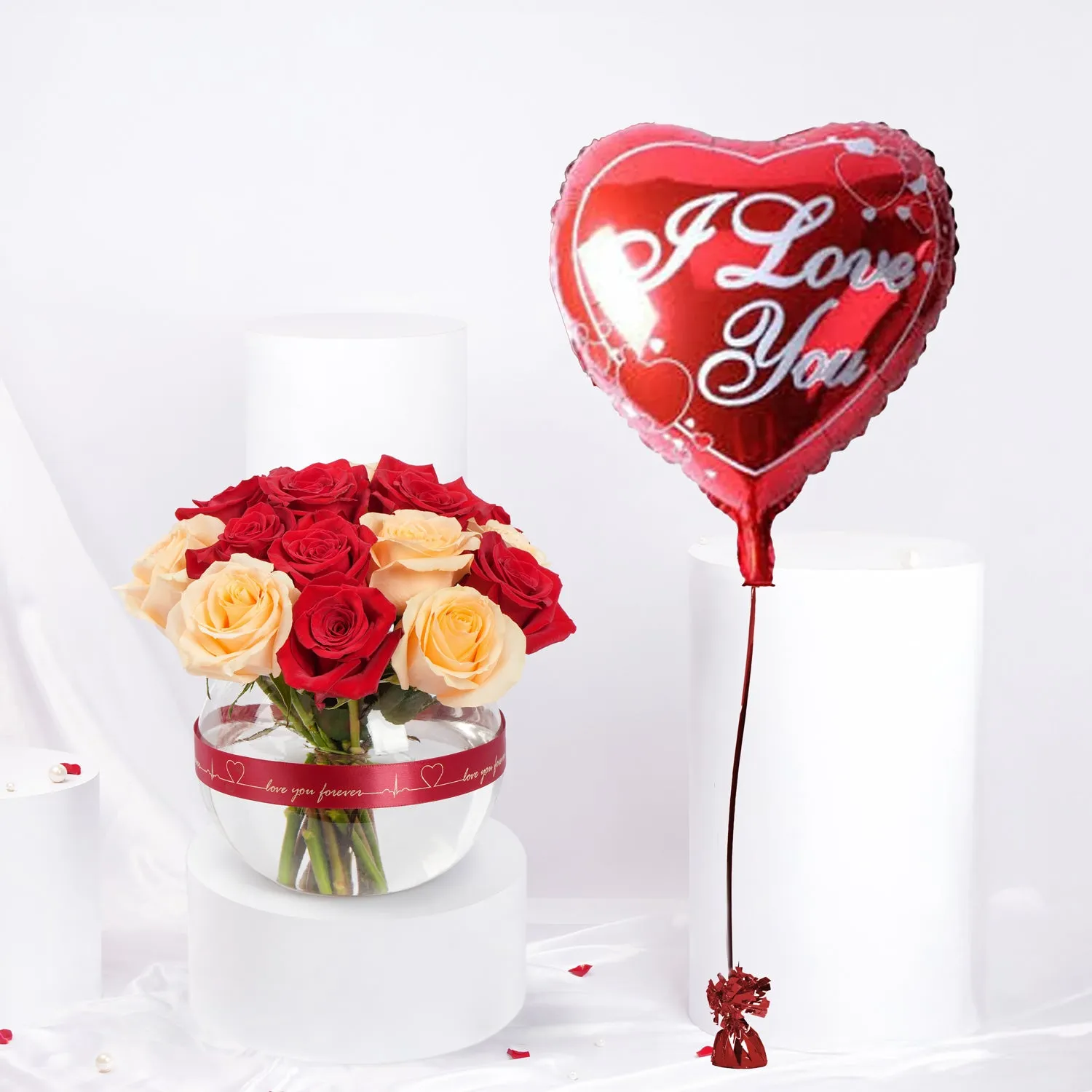 Rose Bowl n Heart Shape Balloons Combo