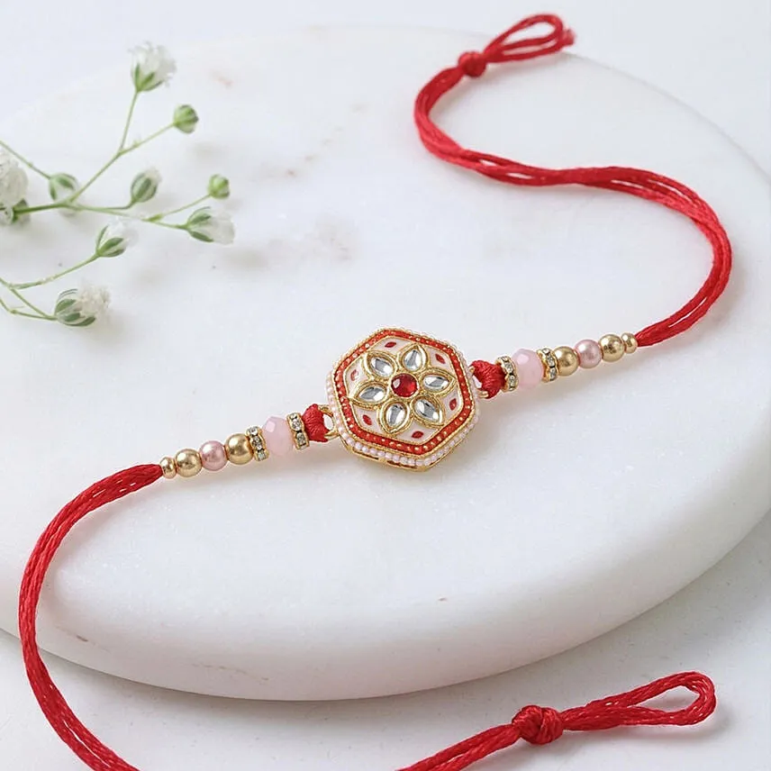 Sneh Ethinic Red Meenakari Rakhi with Cashews