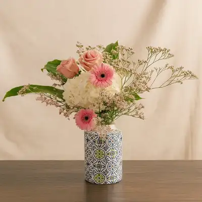 White Hydrangea n Flowers Tall Vase - Flowers
