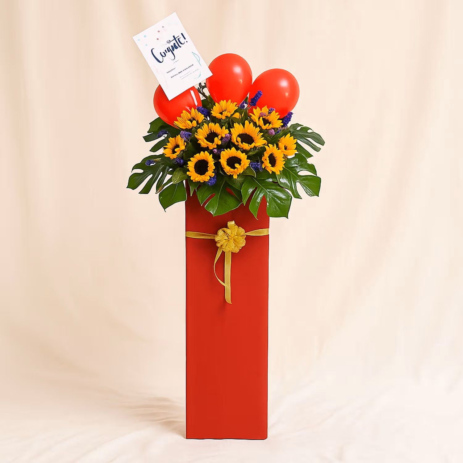 Blooming Mixed Flowers Red Cardboard Stand