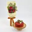 Elegant Red Velvet Cake with a Bouquet of 3 Red Roses