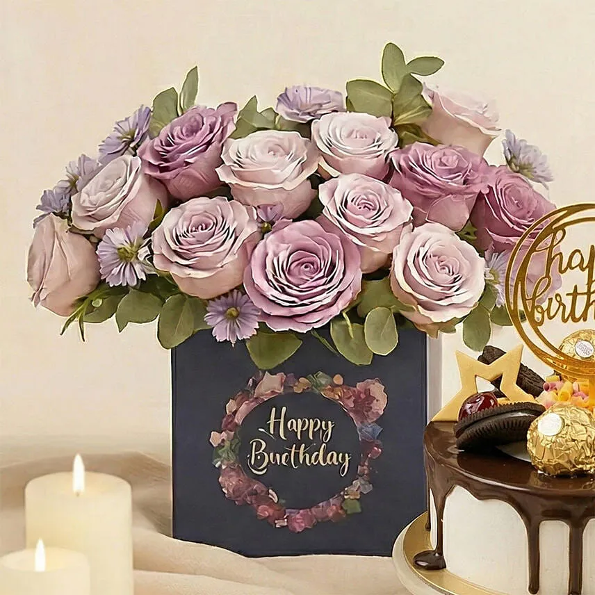 Birthday Gift Set - Roses Cake and Wine