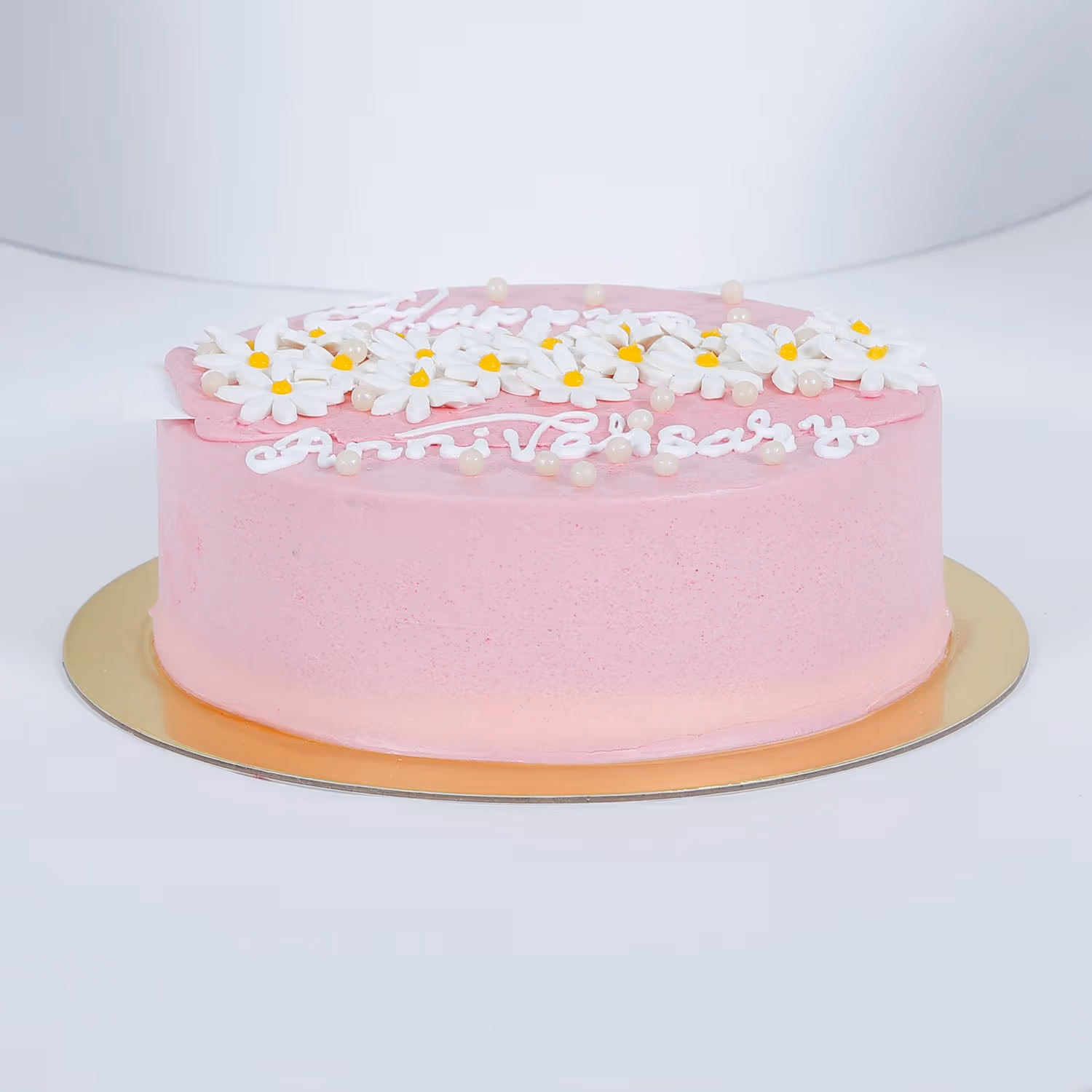 Elegant Pink Chocolate Anniversary Cake with Floral Design