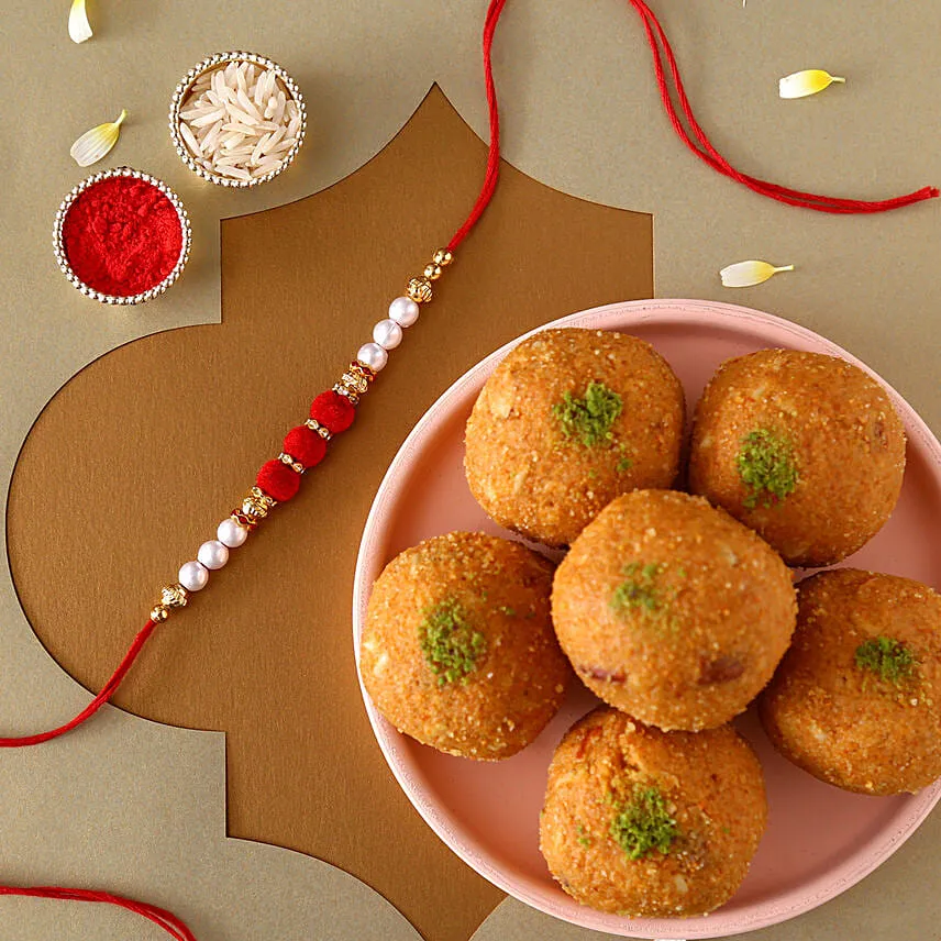 Sneh Elegant Rudraksha Rakhi & Besan Laddu