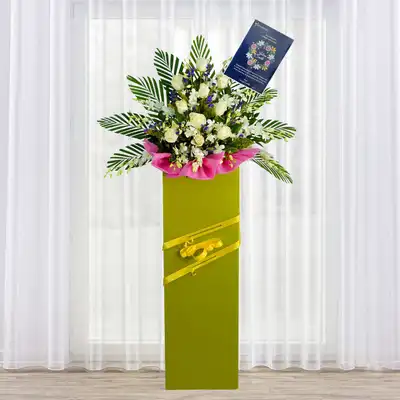 Rest In Peace Condolence Mixed Flowers Green Stand