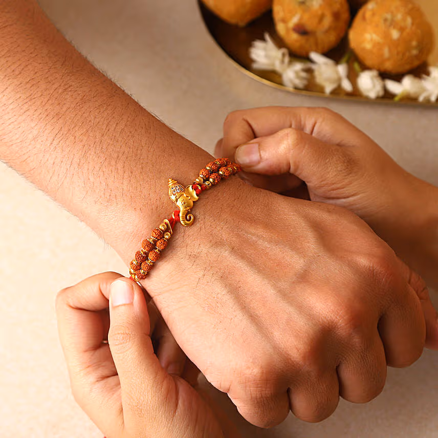 Sneh Elegant Rudraksha Rakhi & Soan Papdi