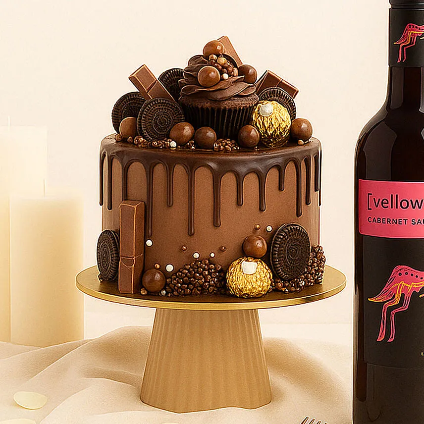Chocolate Indulgence Cake n Wine Gift Bundle