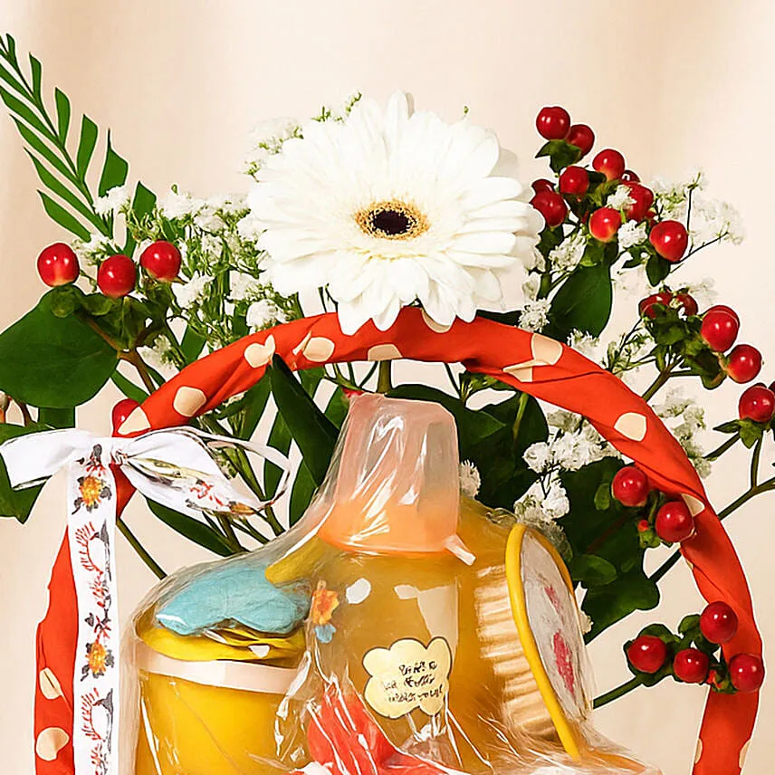 Lucky Baby Feed Essential Yellow Basket with Flowers