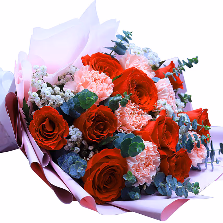 Rose & Carnation Bouquet For Valentines