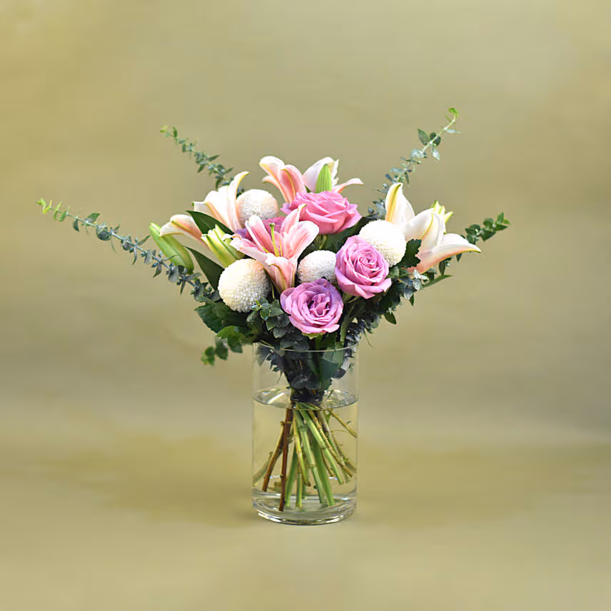 Gracious Mixed Flowers Cylindrical Vase