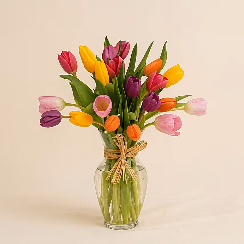 Heavenly Multicoloured Tulips Vase