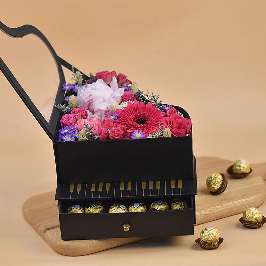 Fresh Blooms N Ferrero Black Piano Box