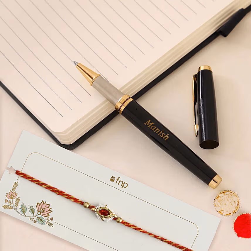 Mauli Rakhi & Personalised Name Roller Pen