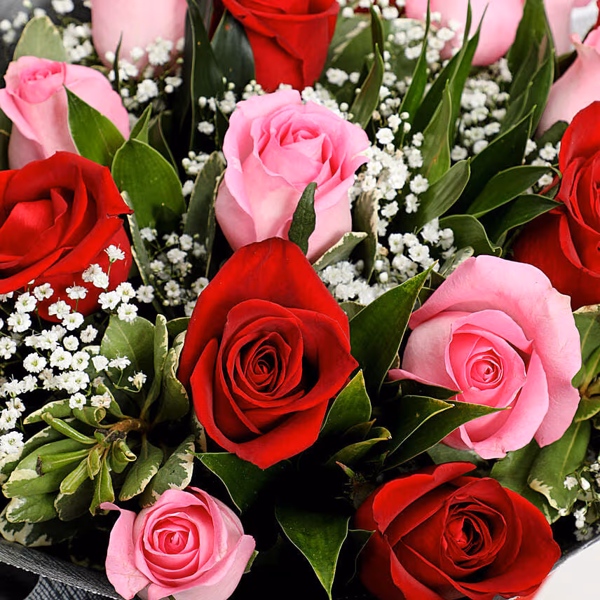 Pink and Red Roses Bouquet Deluxue