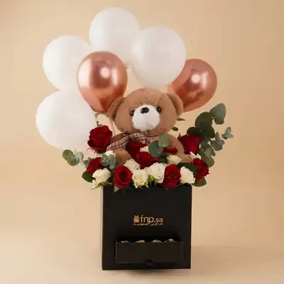 Happiness Box | Rose, Chocolates n Balloons - With Small Teddy