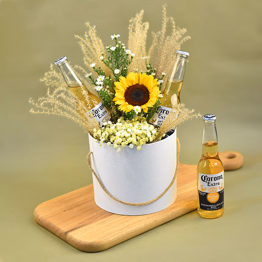 Bright Mixed Flowers & Beer White Box
