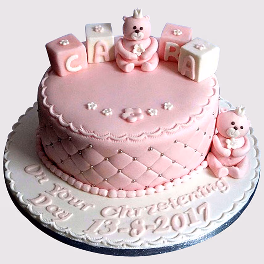 Designer Pink Christening Cake