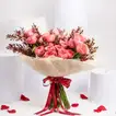 Exquisite 24 Coral Garden Roses Bouquet with Eucalyptus and Limonium