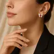 Elegant Silver Butterfly Crystal Earrings with Red Marquise Accent