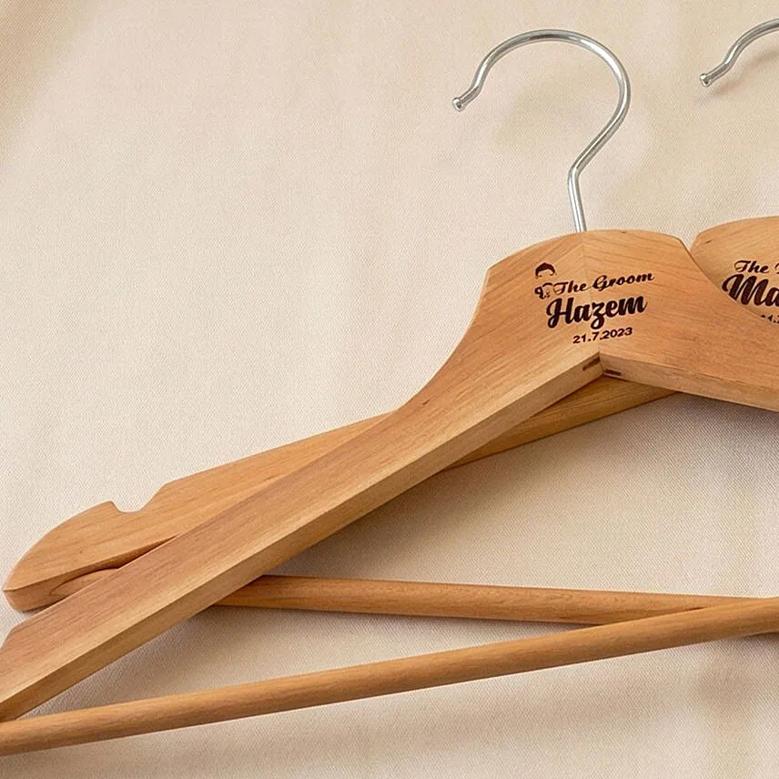 Personalised Engraved Wooden Wedding Hanger Set