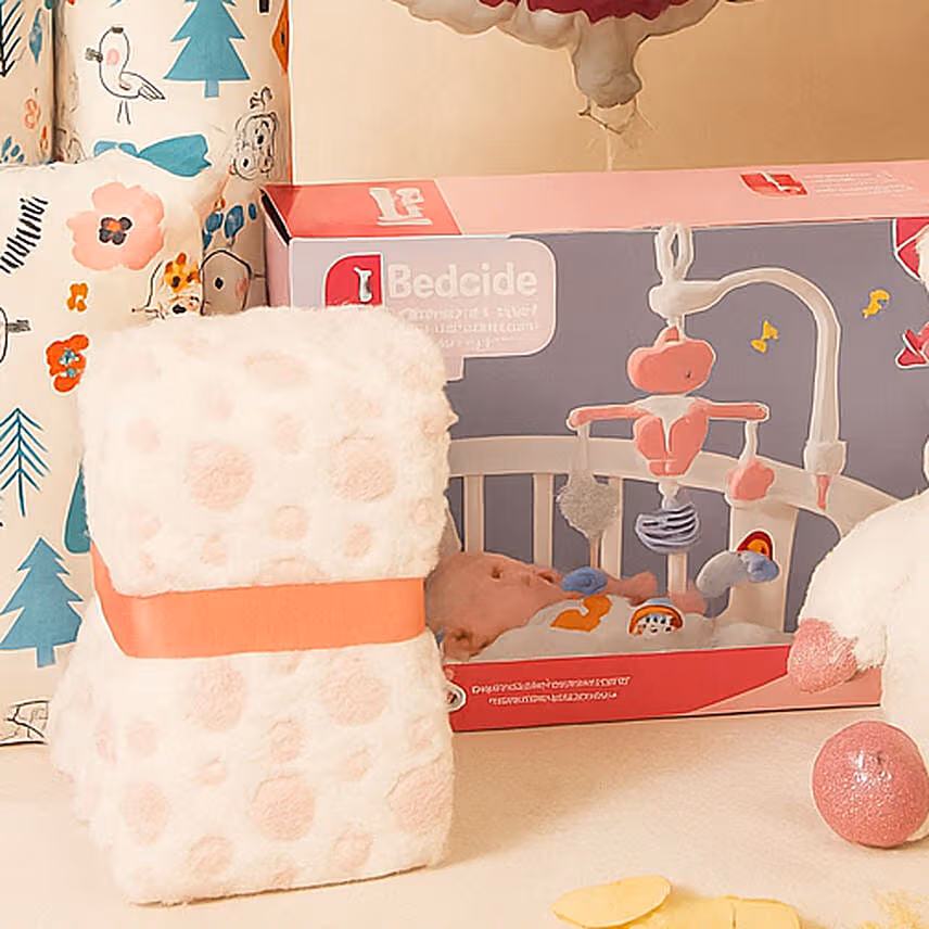 Its a Baby Girl Flowers box giftset and Balloon