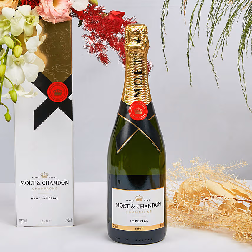 Celebration of love Moet Chandon and Flowers