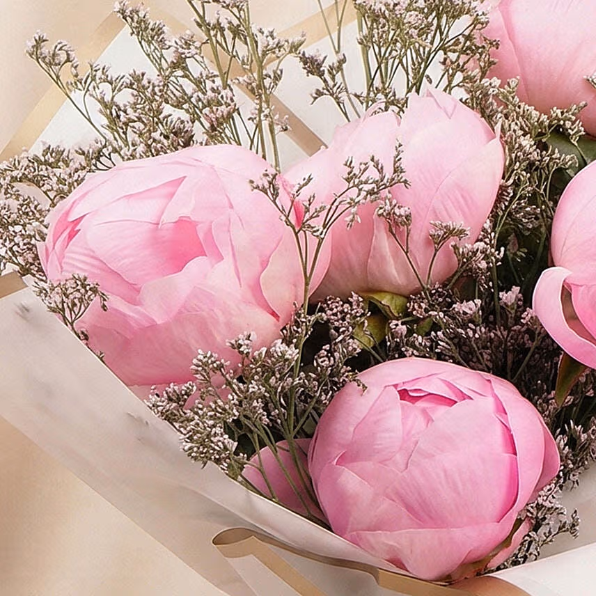 5 Pink Peonies in a Box
