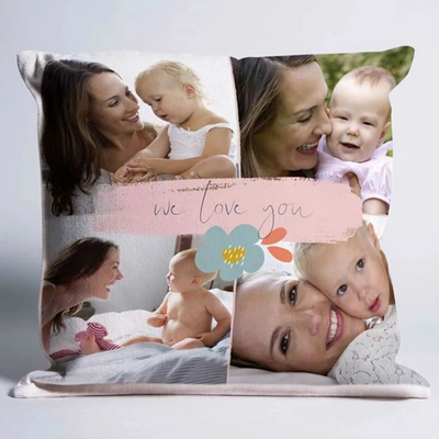 Custom 'We Love You' Photo Collage Cushion - Perfect Personalized Gift