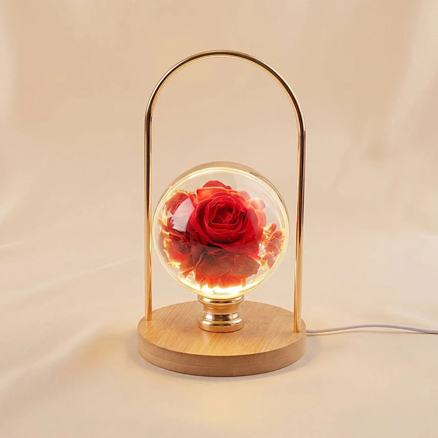 Red Rose Glass Sphere LED Lamp