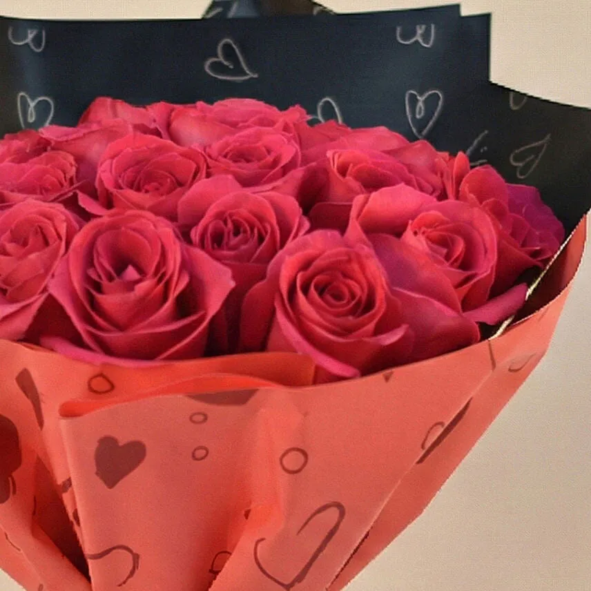 35 Dark Pink Roses Valentine's Day Bouquet
