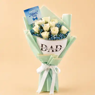 Elegant White Rose Bouquet for Dad