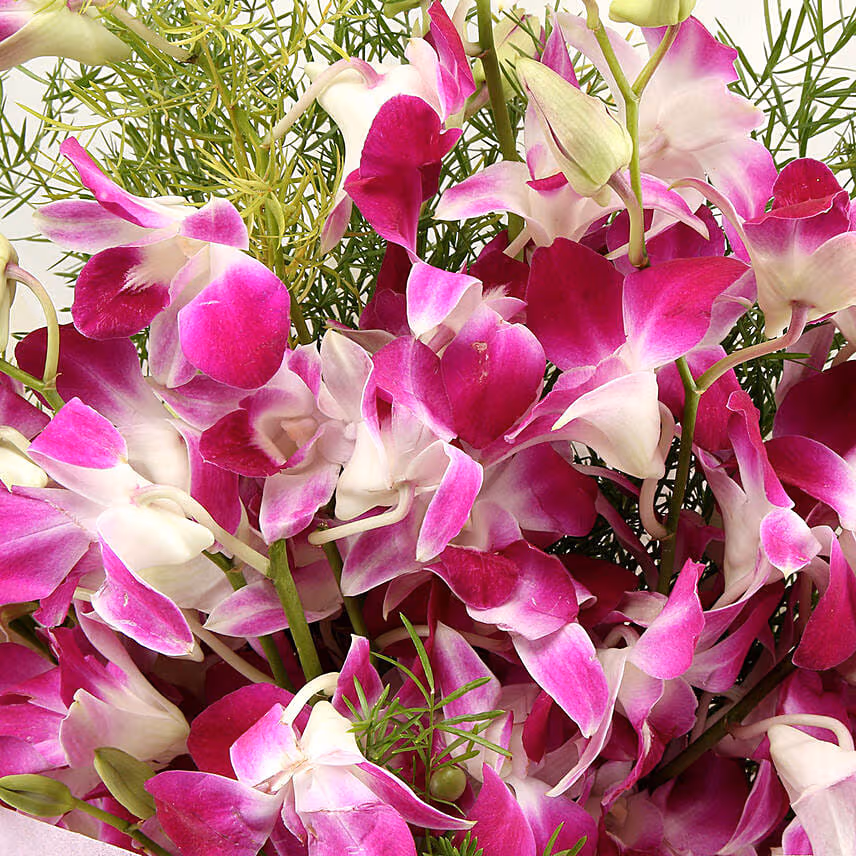 Ten Purple Orchids Bouquet With Balloons