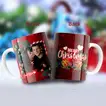 Customizable Red Merry Christmas Ceramic Mug with Photo Print
