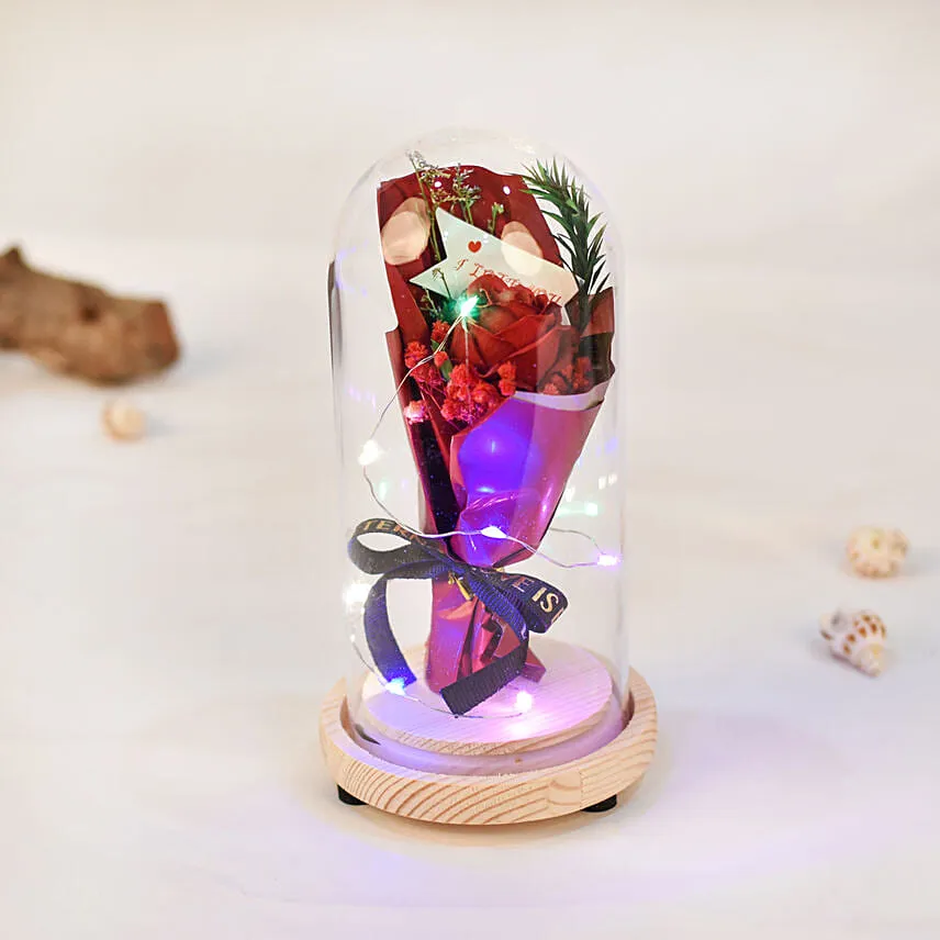 Red Rose Soap Flower with LED Dome