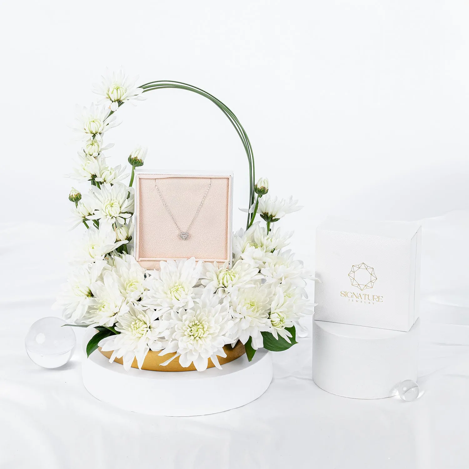 Elegance Redefined: Floral Aura with Diamond Heart Necklace