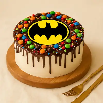 M&Ms n Chocolate Drip Batman Kids Cake - 500 Grams / Chocolate