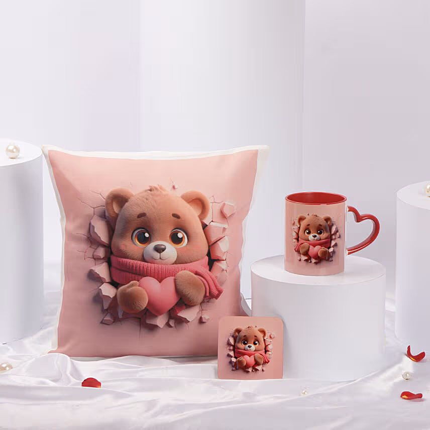 Valentines Taddy Cushion Mug & Table Top Combo