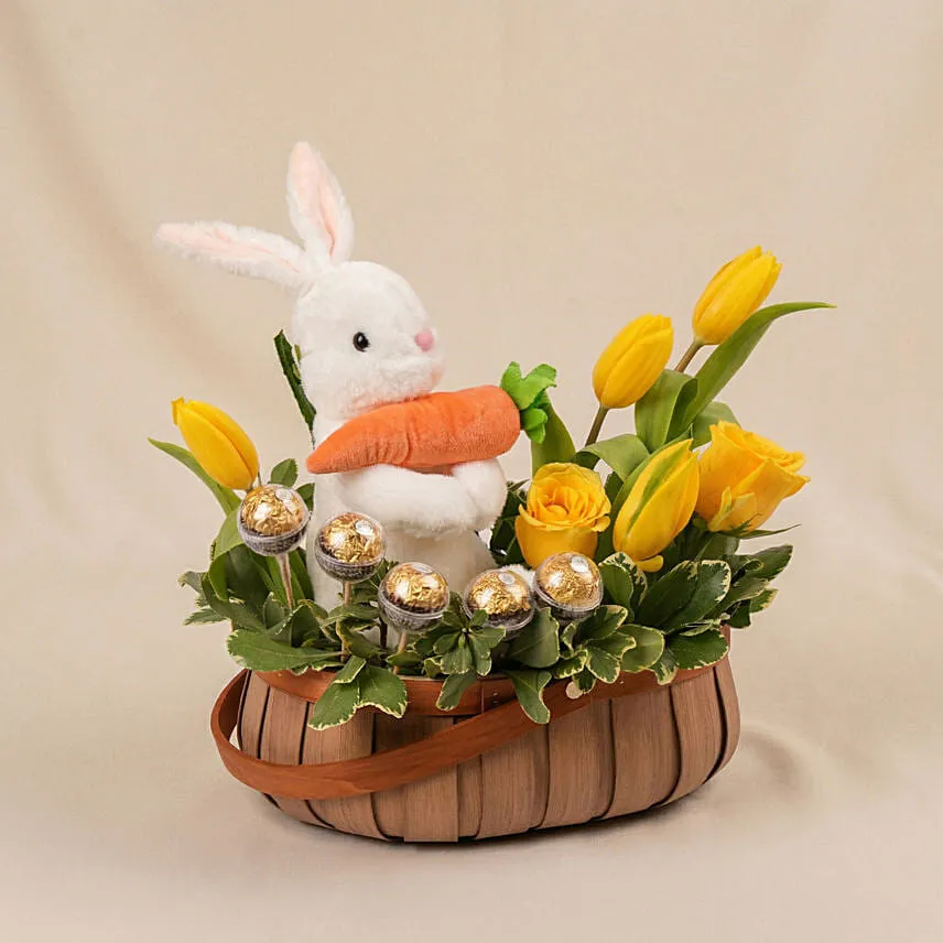 Sunny Easter Bunny & Floral Chocolate Basket