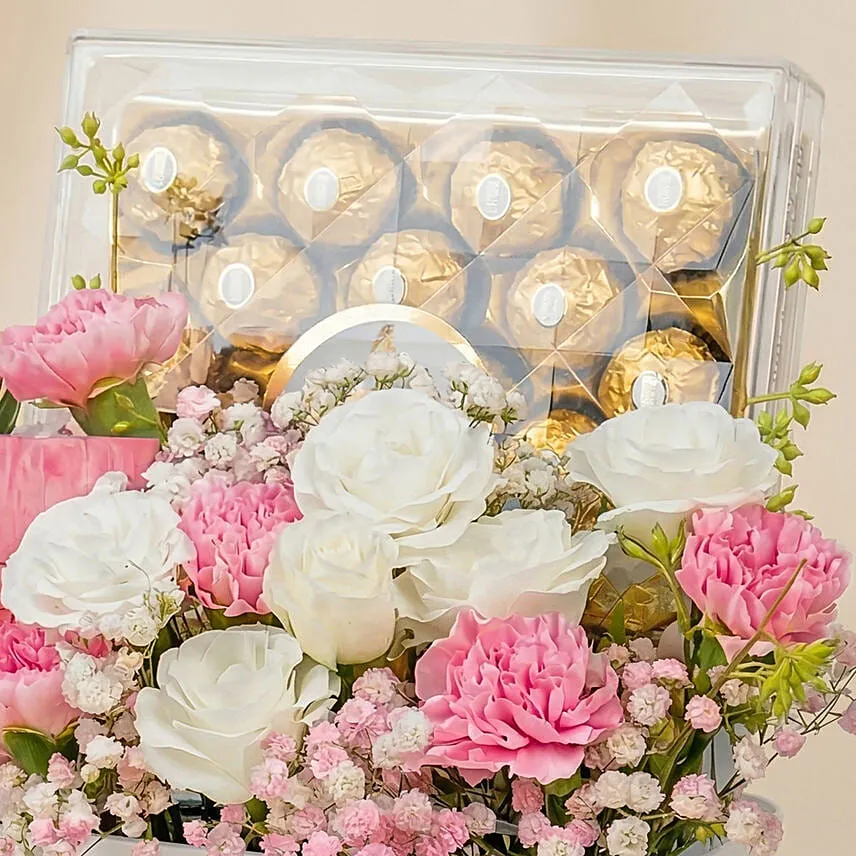 Flowers and Fererro Rocher Chocolate Basket