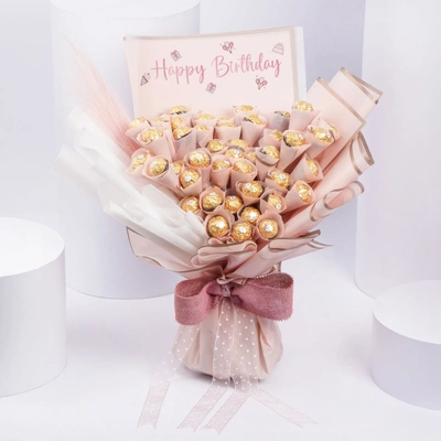 Luxurious Ferrero Rocher Birthday Bouquet with Pampas Touch