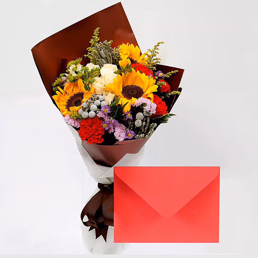 Greeting Card and Beautiful Floral Bouquet