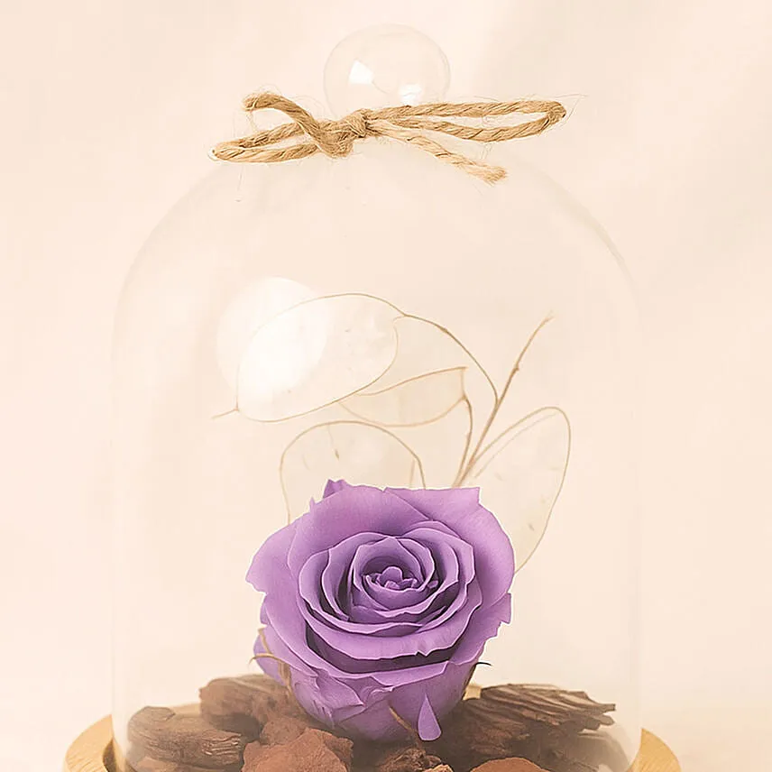 Purple Forever Rose In Glass Dome