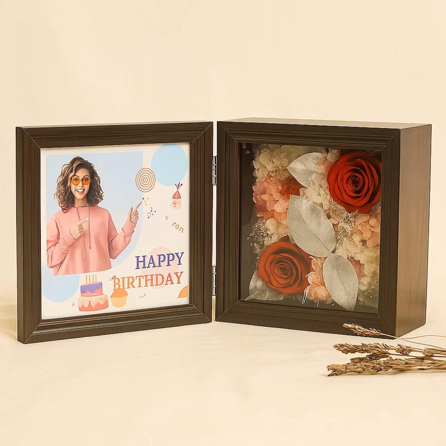 Preserved Flowers in Wooden Photo Frame
