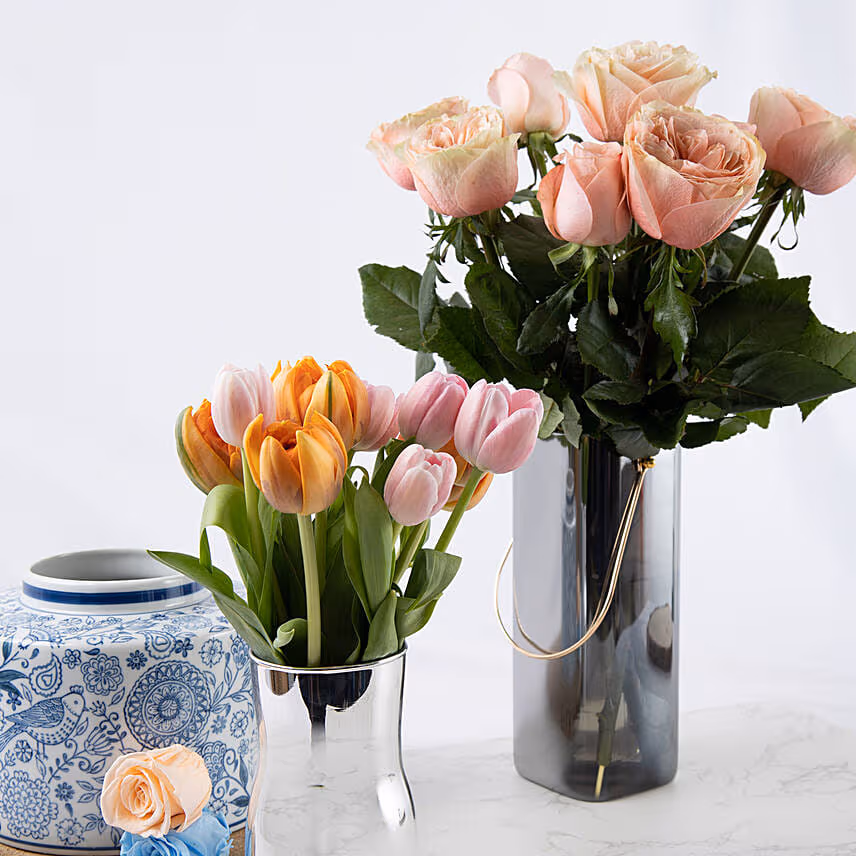 Timeless Garden Roses with Tulips