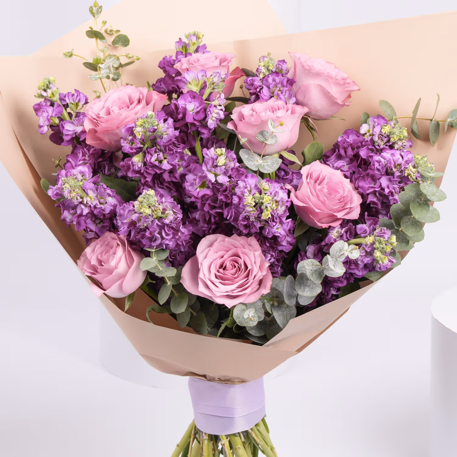 Elegant Purple Flower Bouquet with Roses and Eucalyptus