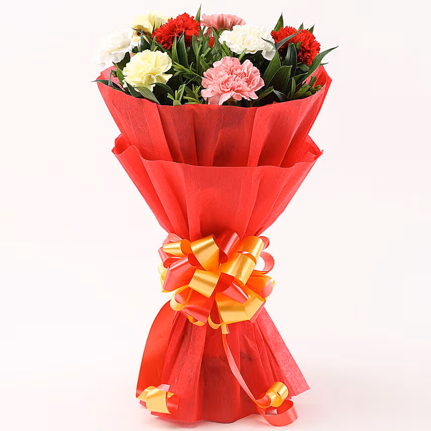 Mixed Carnations Bouquet with Green Fillers