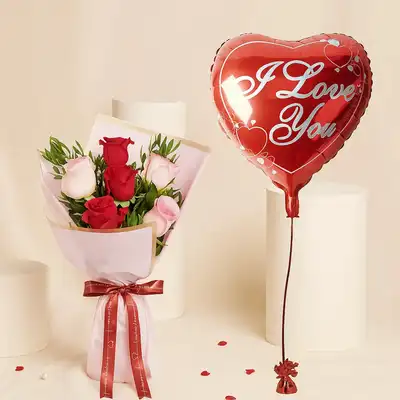 Combo Rose Bouquet N Heart Shape Balloons